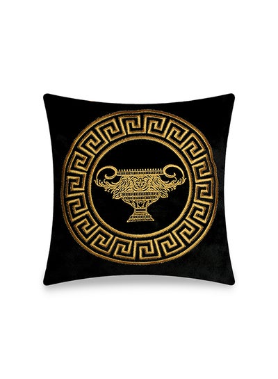 Buy Velvet Embroidery Baroque Motif Decorative Cushion Cover Black 45x45cm in UAE