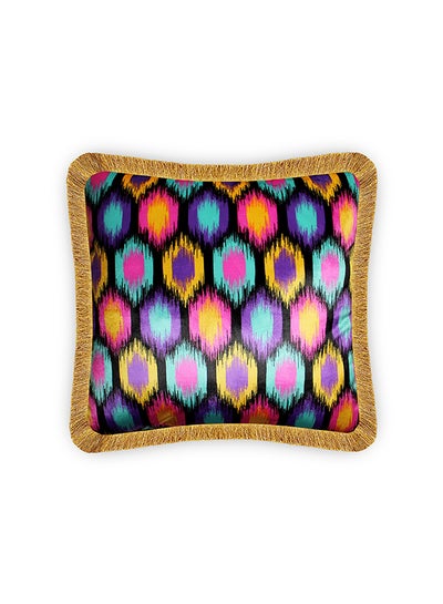 Buy Colorful Ikat Geometric Decorative Velvet Cushion Cover Multicolour 45x45cm in UAE