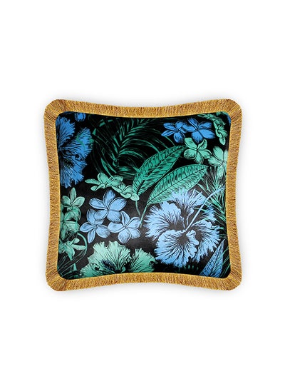 Buy Exotic Jungle Leaf Decorative Velvet Cushion Cover Multicolour 45x45cm in UAE