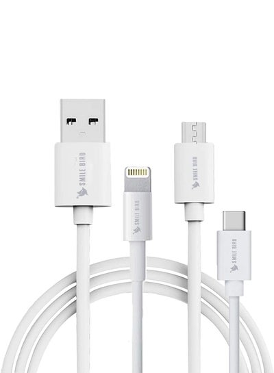 Buy 3 In1 USB Smart Charging Data Cable And Connector White in UAE