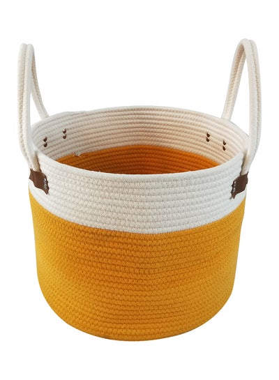 Buy Handmade Cotton Rope Laundry Basket WL2021 - 1034 White/Yellow 22cm in Saudi Arabia