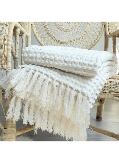 Buy Knitted Blanket Fabric White 127 x 170cm in UAE