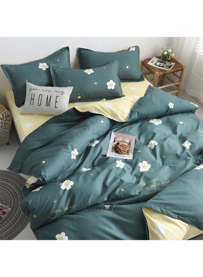 Buy 4 Piece Floral Bedding Set Polyester Green/White/Yellow 220 x 240cm in Saudi Arabia