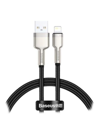 اشتري كابل لنقل البيانات والشحن السريع من USB-A إلى Lightning من سلسلة كافولي مصنوع من النايلون بتصميم مضفر بتيار 2.4 أمبير لهاتف آيفون 13 برو/ 13 برو ماكس/ 13/ 13 ميني ولجهاز آي باد 9/ 12 ميني/ 12/ 12 برو والمزيد (مقاس 25 سم) أسود/فضي في الامارات