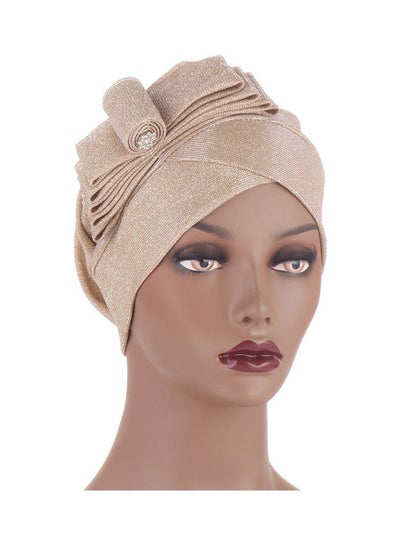 Buy Solid Pattern Pleated Detail Fashion Hat Beige in Saudi Arabia