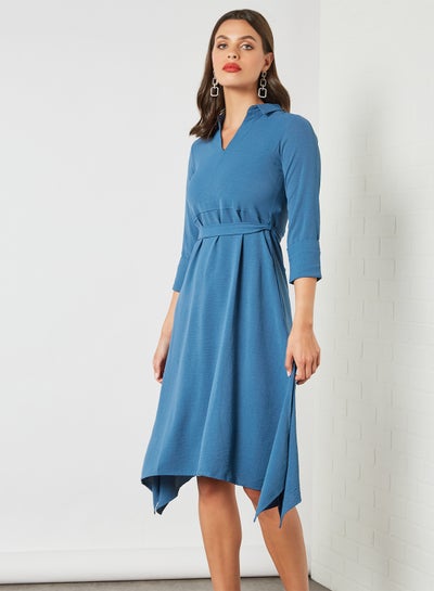 Buy Asymmetric Hem Dress Blue in Saudi Arabia