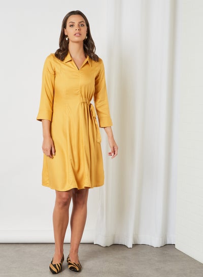 Buy Collar Neck Mini Dress Yellow in Saudi Arabia