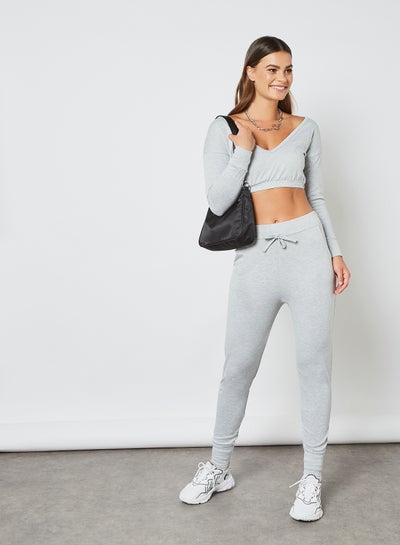Buy Fashionable Casual Crop Top And Leggings Grey in Egypt