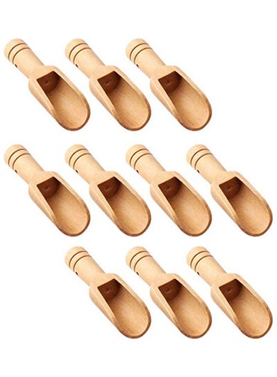 Buy 10-Piece Long Handle Wooden Spoon Beige in Saudi Arabia