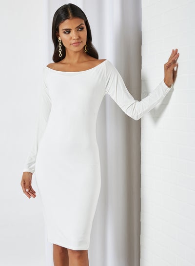 Buy Off-Shoulder Bodycon Dress White in Saudi Arabia