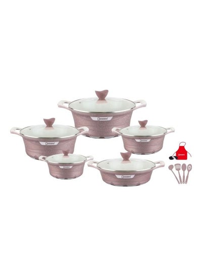 Buy 17-Piece Granite Energy Saving Cookware Set Beige Casserole 32, 28, 28, 24, 20cm in UAE