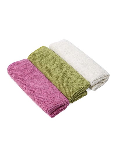 Buy 3-Piece Microfiber Cloth Set Purple/Eco Green/White 32x32cm in UAE