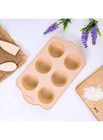 Buy Silicone 6 Cup Muffin Pan With Steel Frame Beige 30x18cm in Saudi Arabia