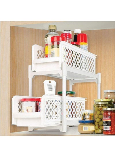 Buy Portable 2 Tier Basket Drawer Kitchen And Bathroom Cabinets White in Egypt