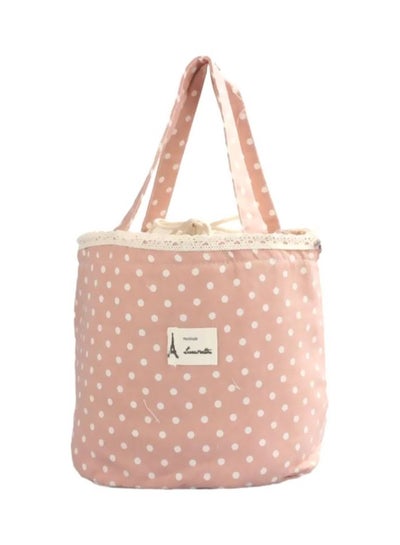 Buy Polka Dots Insulated Lunch Bag Pink/White 17x15x18cm in Saudi Arabia