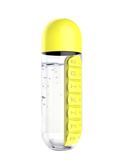 Buy Plastic Water Bottle With Daily Pill Box Organizer Yellow 23.5x6.9cm in Egypt