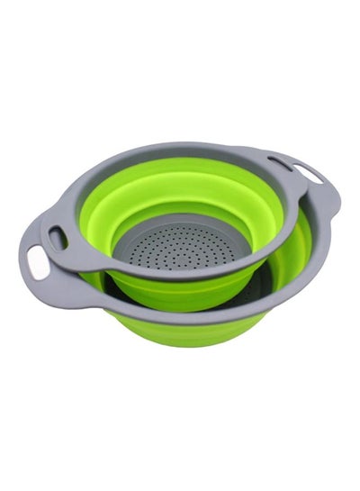 Buy 2-Piece Collapsible Silicone Colanders Set Green/Grey 29.2x23.7cm in UAE