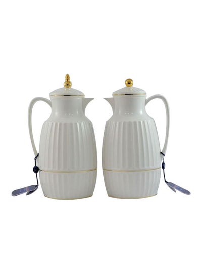 Buy 2-Piece Tea And Coffee Flask Set White/Gold in UAE