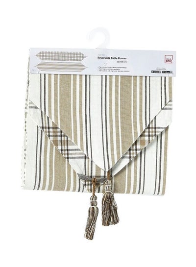 Buy Asher Yarn Dyed Reversible Table Runner Beige/White/Black 33x180cm in Saudi Arabia