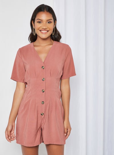 Buy Pleat Detailed Playsuit Apple Butter in Saudi Arabia