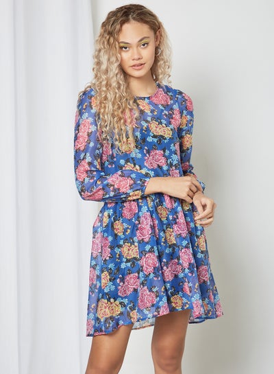 Buy Floral Printed Mini Dress Blue in Egypt