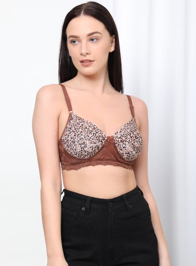 Buy Non Padded Printed T-Shirt Bra Brown in Saudi Arabia