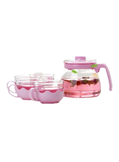 Buy 5-Piece Teapot Set Pink/Clear Teapot 10x16x13.5 cm, Cups 7.6x5.4cm in UAE