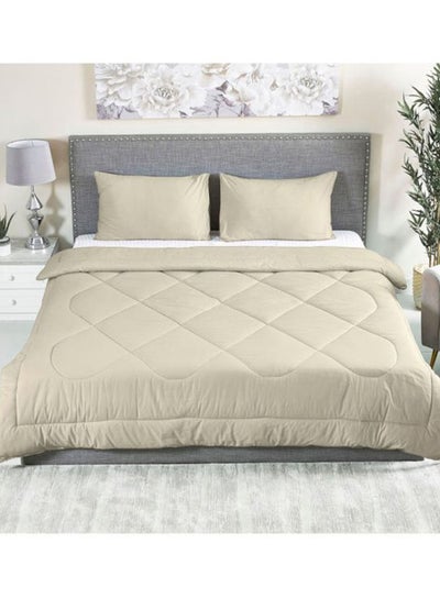 Buy 3-Piece Solid Comforter Set Cotton Beige Comforter (240x220 Cm), Pillow Cover (50x75cm in UAE