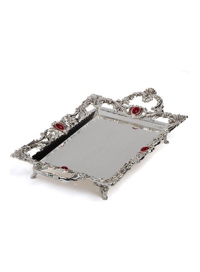 Buy Fancy Design Serving Tray Silver 36 x 25 x 6cm in Saudi Arabia