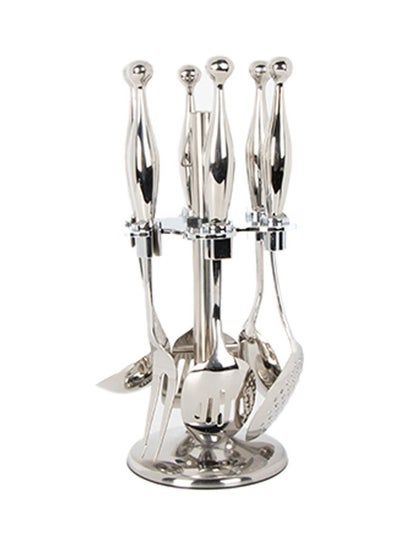 Buy 6-Piece Serving and Cooking Tool Set with Stand Silver in Saudi Arabia