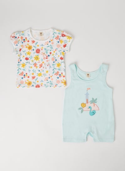 Buy Baby Girls Cotton Comfortable Top And Onesies Set Multicolour in UAE