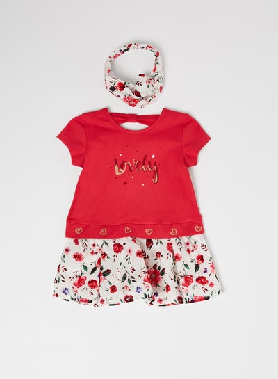 Buy Baby Printed Dress Ribbon Set Fuchsia in Egypt