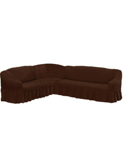 Buy Six Seater Stretchable L Shape Sofa Cover Brown 5.8meter in Saudi Arabia