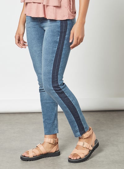 Buy Contrast Side Stripe Jeans Blue in Saudi Arabia