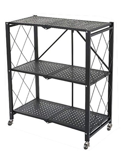 Buy 3 Tier Foldable Kitchen Storage Rack Shelf Unit with Wheel Black 87x34x70cm in UAE