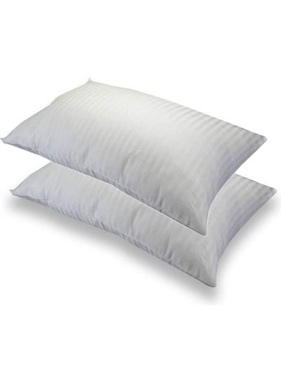 Buy 2-Piece Stripe Hotel Pillows Polyester White 50x75cm in Saudi Arabia