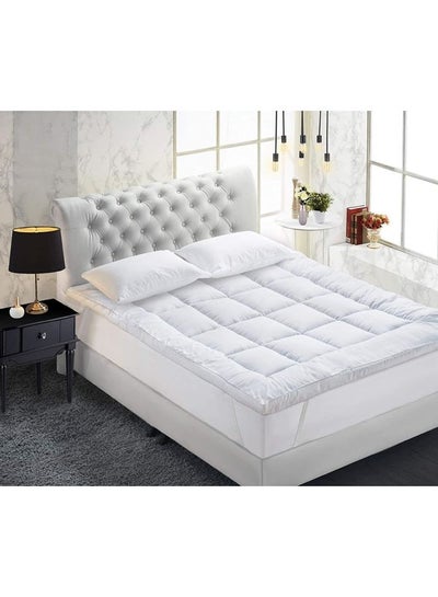 Buy Top Mattress Pad For Single Size Bed With 4 Elasticated Corner Straps Cotton White 200x128cm in Saudi Arabia