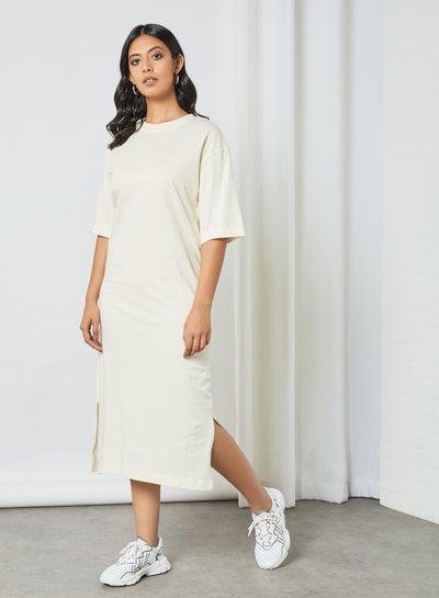 Buy Round Neck Midi Dress Off-White in UAE