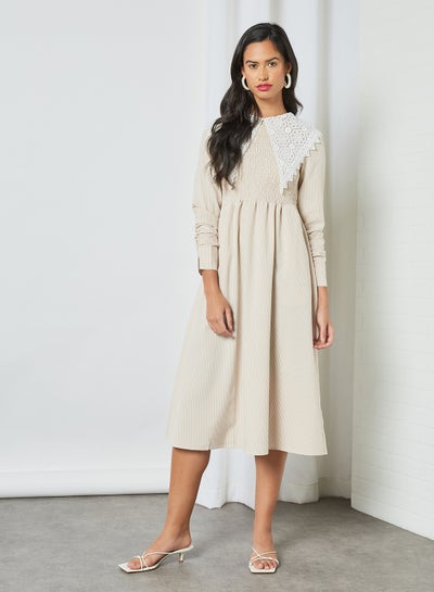 Buy Shirred Bodice Dress Cream in UAE