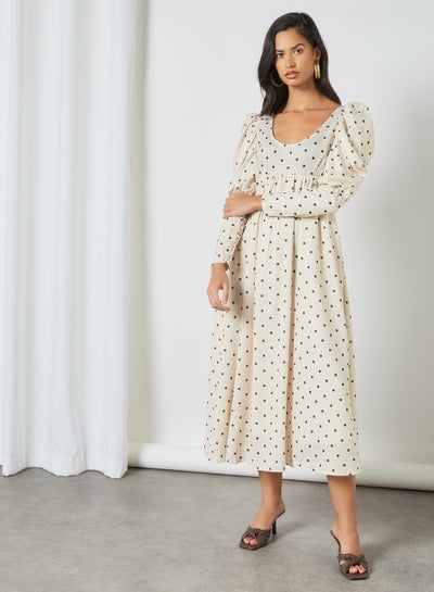 Buy All-Over Dot Print Dress Cream in UAE