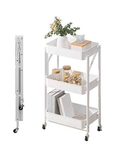 Buy 3 Tier Foldable Rolling Utility Cart White 31x18x12inch in UAE