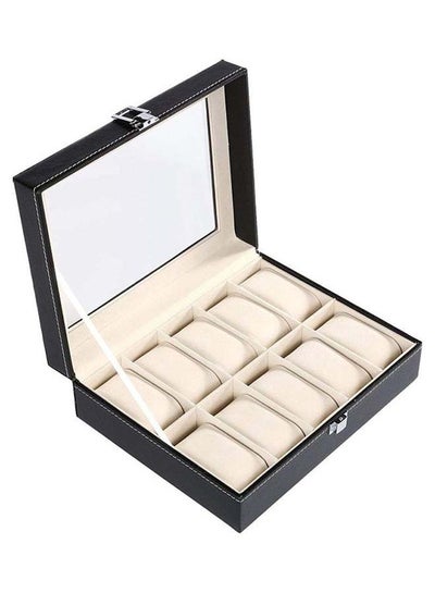 Buy Watch Box 10 Slot PU Leather Top Glass Display Watch Storage Jewllery Case Organizer in Egypt