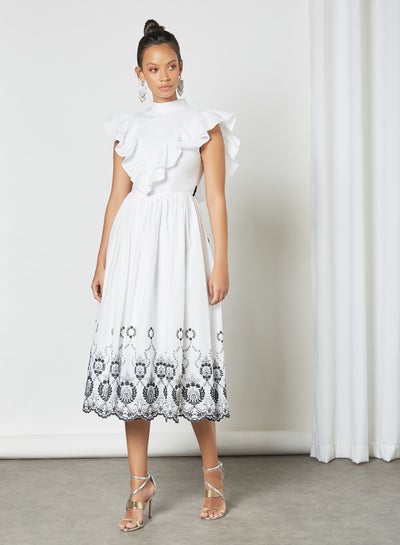 Buy Embroidered Midi Dress White in UAE