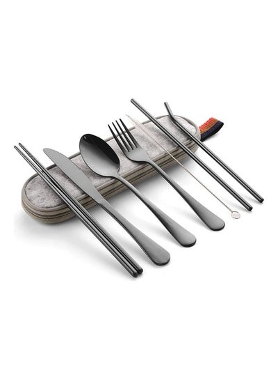 Buy 8-Piece Portable Flatware Set Black in Saudi Arabia