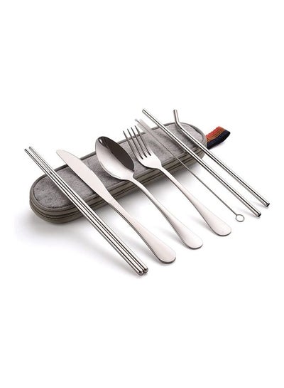 Buy 8-Piece Portable Cutlery Set Silver in Saudi Arabia