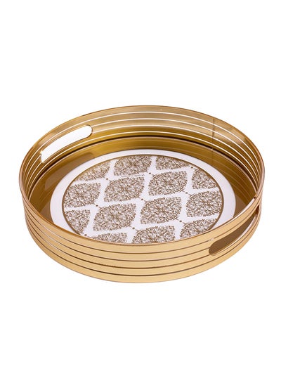 Buy Round Tray With Border Base Gold/White 30x5.5cm in UAE