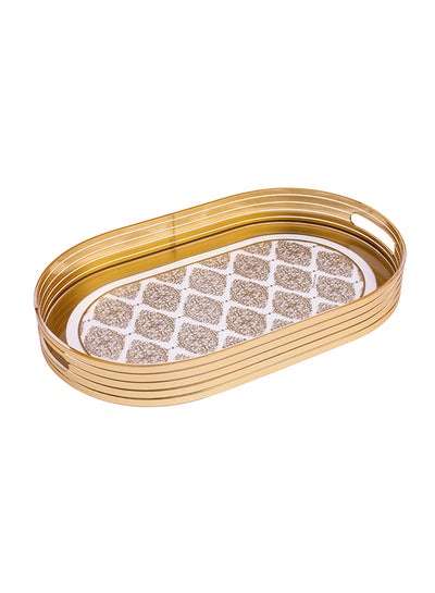 Buy Oval Tray With Border Gold/White 47x28.2x5.5cm in UAE