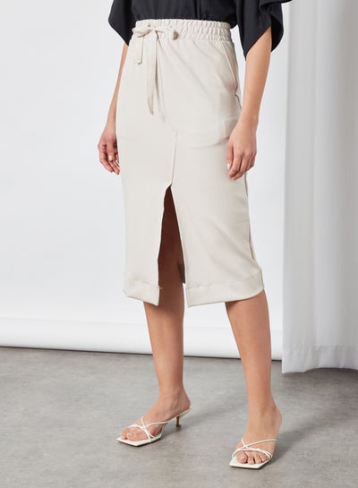 Buy Front Slit Midi Skirt Beige in UAE