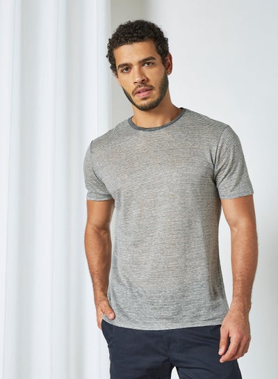 Buy Striped Linen T-Shirt Mid-Grey in Saudi Arabia