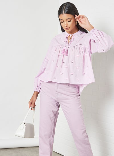 Buy Broderie Tie-Up Neck Top Lilac in Saudi Arabia